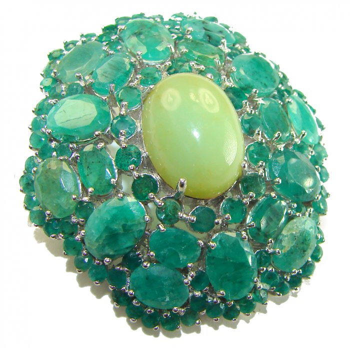 Vintage design 48.8 carat Vintage style Brazilian Green Tourmaline Colombian Emerald .925 Sterling Silver handmade Pendant - Brooch - video