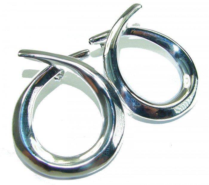 Large 1 5/8 inches long highly polished .925 Sterling Silver Italy made Earrings