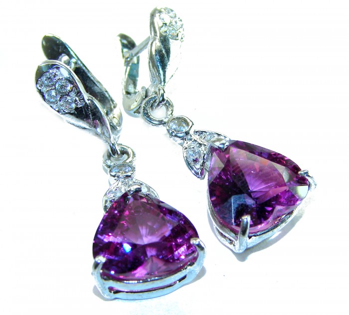 The Spade - Deep Purple Heart 11.8 carat Authentic Topaz .925 Sterling Silver Handcrafted earrings