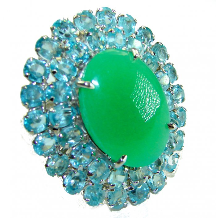 Good Fortune - Large Vintage Style 35.9 carat Jade Swiss Blue Topaz .925 Sterling Silver handmade Cocktail Ring s. 7 - video