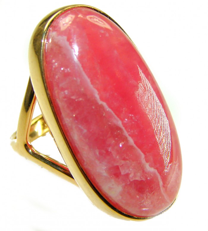 Large top quaity Argentinian Rhodochrosite 18K Gold over .925 Sterling Silver handmade ring size 7 1/2