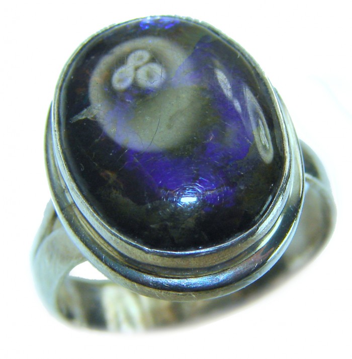 Outstanding Genuine purple Canadian Ammolite .925 Sterling Silver handmade ring size 7 adjustable