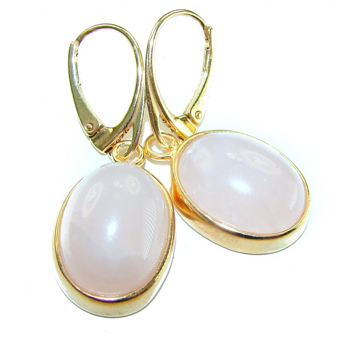 authentic 10.2 carat Rose Quartz 14K Gold over .925 Silver handcrafted Statement earrings