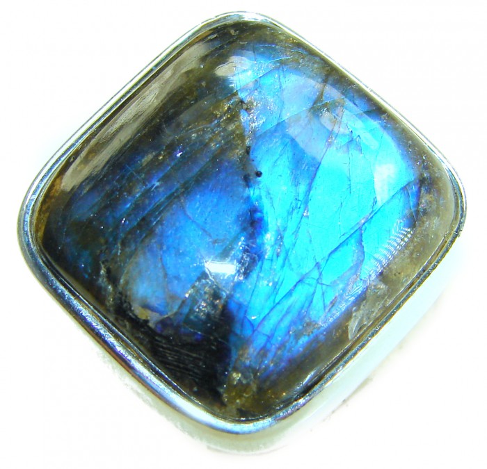 Shimmering Natural Labradorite .925 Sterling Silver handcrafted Large ring size 8 adjustable