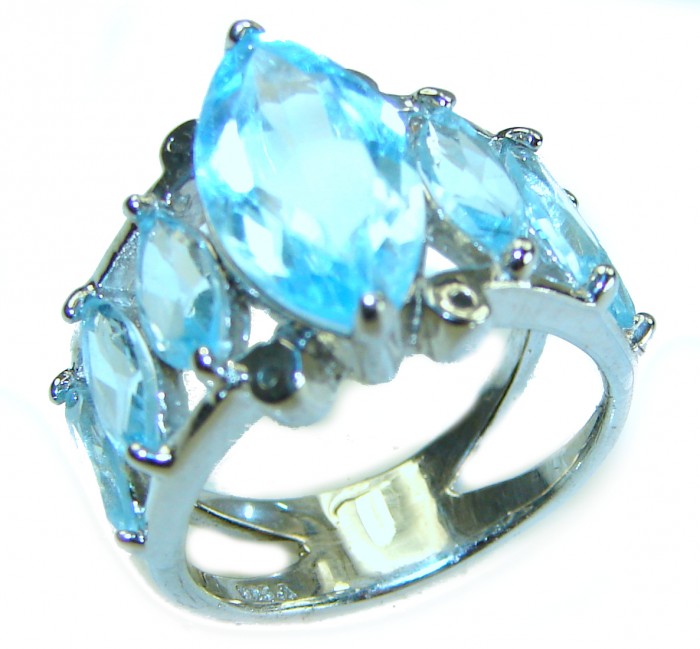 Atlantica 9.5 carat genuine Swiss Blue Topaz .925 Sterling Silver handmade Statement Ring size 7 1/4