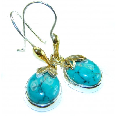 Authentic Turquoise 2 tones .925 Sterling Silver handcrafted Earrings