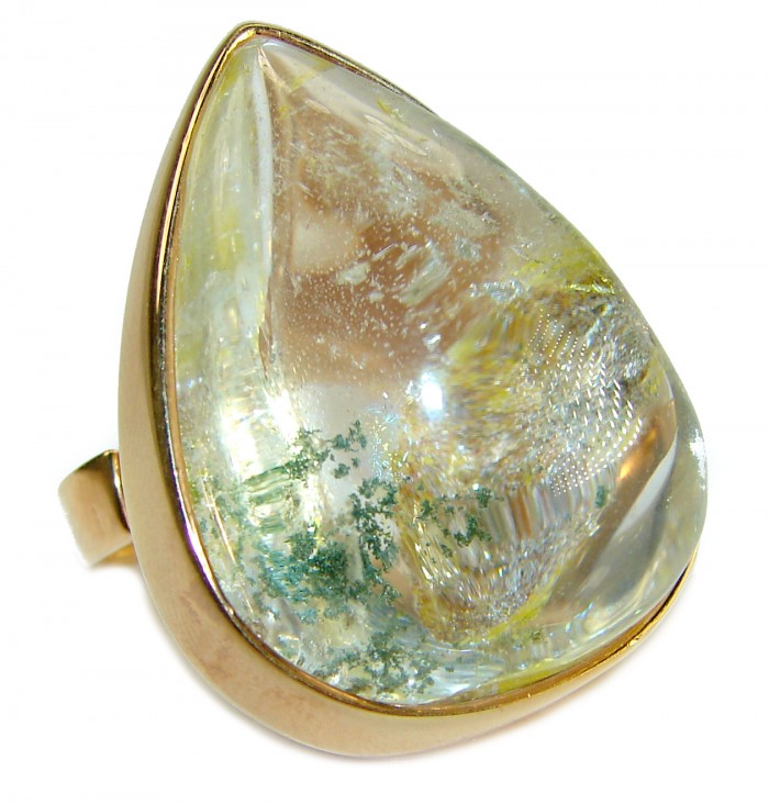 Magic genuine Phantom Quartz 18K Gold over .925 Sterling Silver handmade Cocktail Ring s. 8 adjustable