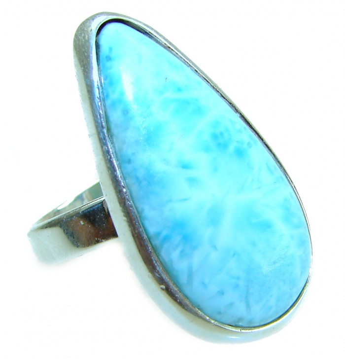 Blue Dreamer authentic Larimar .925 Sterling Silver handmade Large Solid ring size 7 adjustable