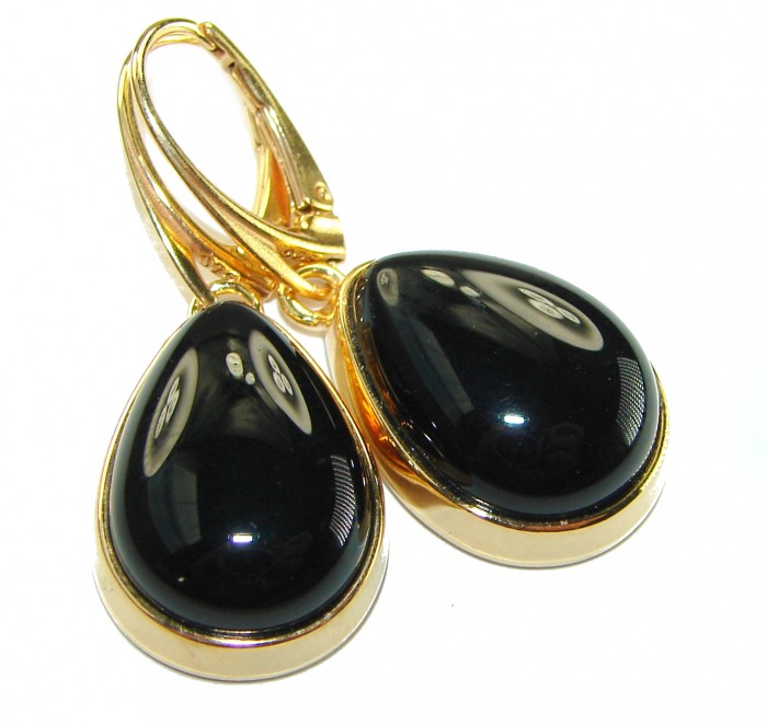Outstanding authentic Onyx 14K Gold over .925 Sterling Silver Earrings