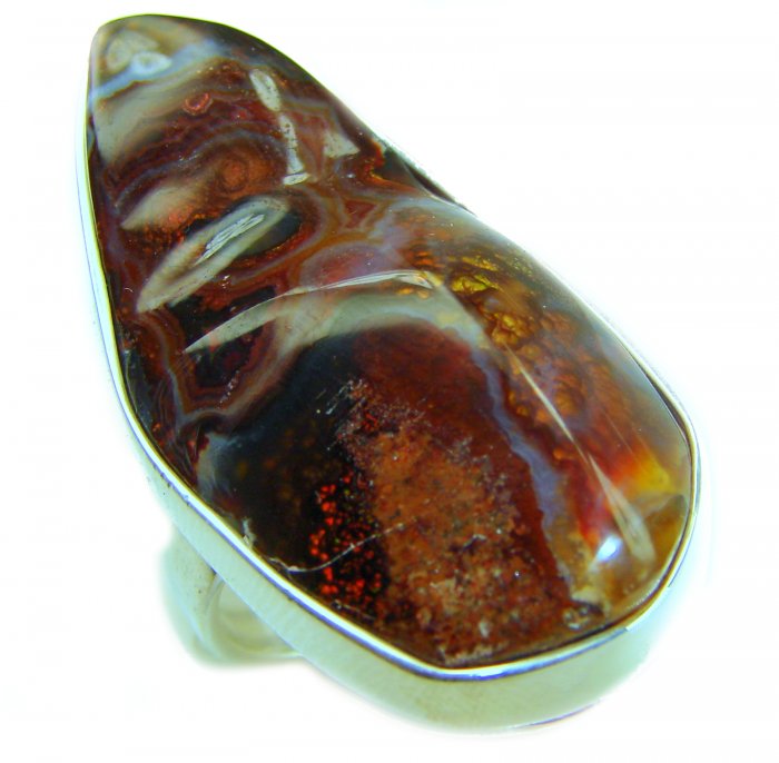 Mystery Genuine 55.2 CARAT Fire Agate .925 Sterling Silver Ring size 8 adjustable - video
