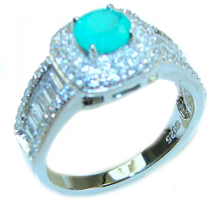 Round Cut 1.8 ctw Paraiba Tourmaline .925 Sterling Silver handcrafted Statement Ring size 8