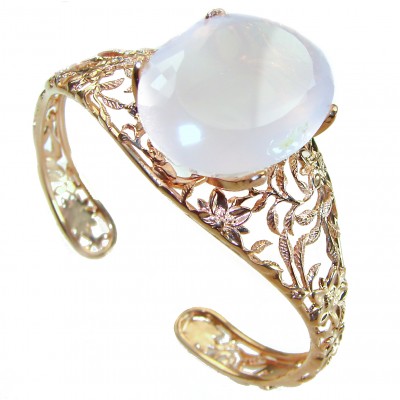 Vintage Beauty Genuine 49.2 carat Brazilian Rose Quartz Rose quartz 18K Gold over .925 Sterling Silver handcrafted Bracelet / Cuff