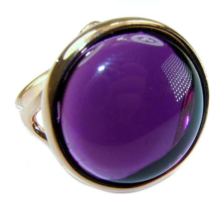 Purple Full Moon Amethyst 14K Gold over .925 Sterling Silver Handcrafted Large Ring size 8 3/4