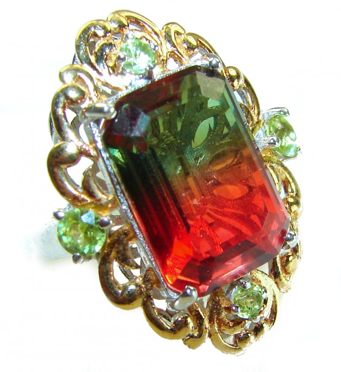 41.2 carat rectangle cut Brzailian Tourmaline .925 Silver handcrafted Cocktail Ring s. 6 3/4