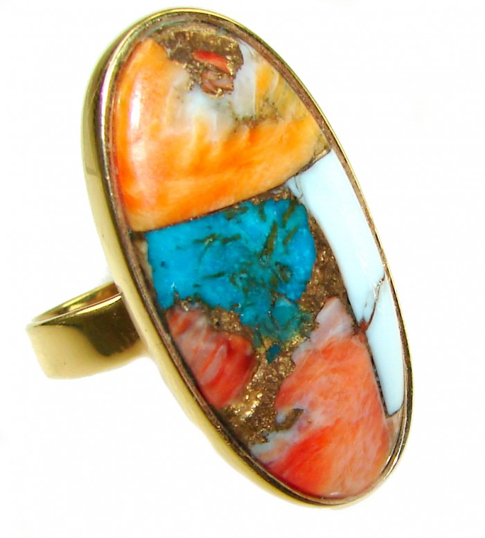 Rare 29.5 carat Oyster Turquoise 18K Gold over .925 Sterling Silver handcrafted Large ring; s. 7 adjustable