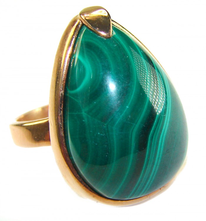 32.2 CARAT genuine Malachite 14K Rose Gold over .925 Sterling Silver handcrafted ring size 7 adjustable