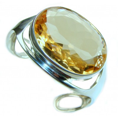 Simplicity 85.5 carat Genuine Lemon Quartz handcrafted .925 Sterling Silver Bracelet / Cuff