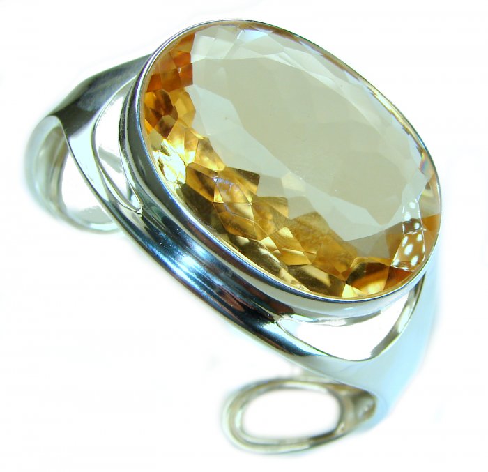 Simplicity 85.5 carat Genuine Lemon Quartz handcrafted .925 Sterling Silver Bracelet / Cuff - video