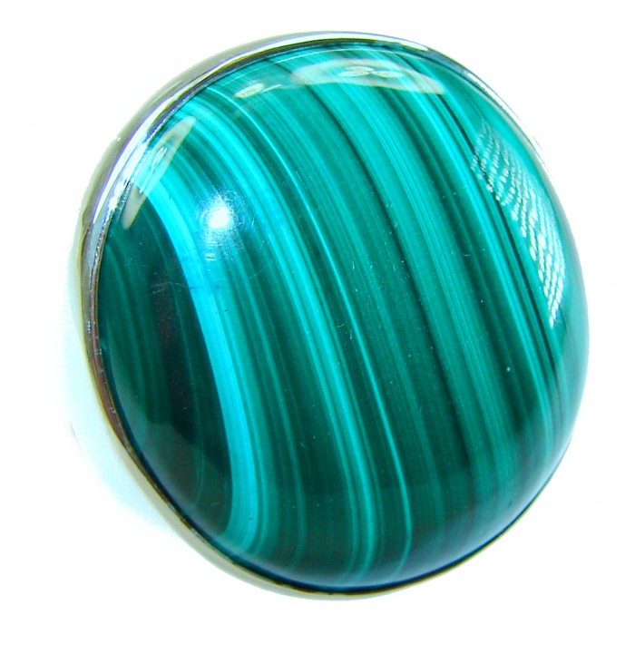 The best quality 32.2 CARAT genuine Malachite .925 Sterling Silver handcrafted ring size 7 adjustable