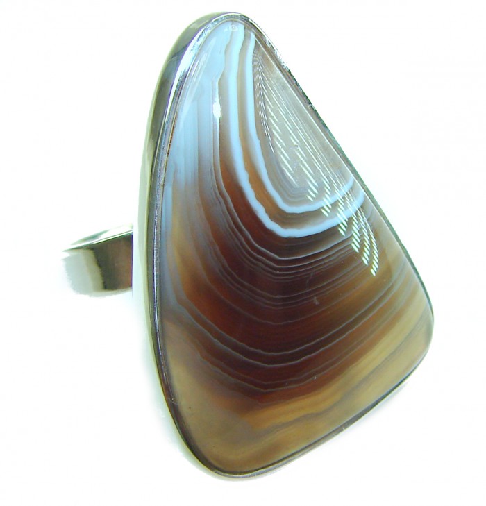 Top Quality Botswana Agate .925 Sterling Silver handcrafted Ring s. 8 adjustable