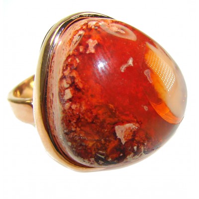 Inner Fire 25.5 carat Authentic Mexican Opal 14K Rose Gold over .925 Sterling Silver handcrafted ring size 8 adjustable