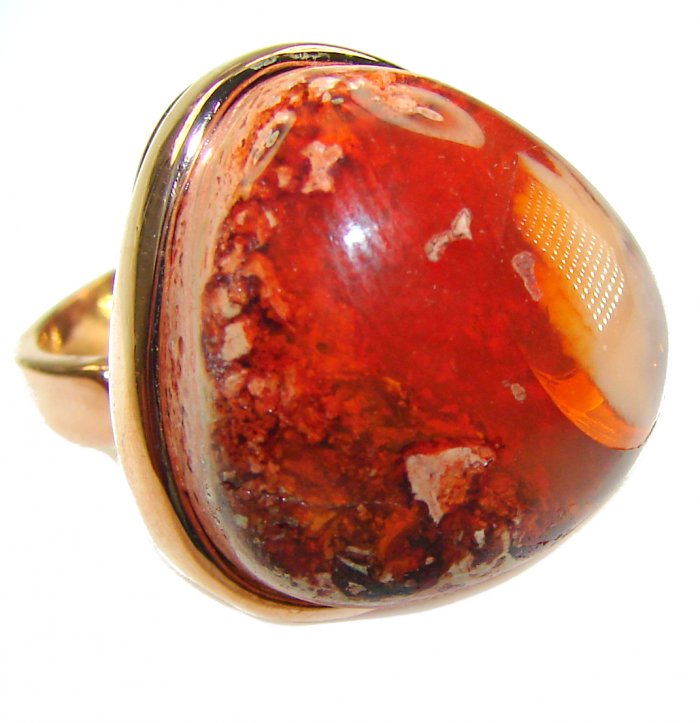 Inner Fire 25.5 carat Authentic Mexican Opal 14K Rose Gold over .925 Sterling Silver handcrafted ring size 8 adjustable - video