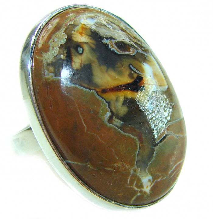 Huge Kambaba Jasper .925 Sterling Silver handcrafted Ring s. 7 adjustable