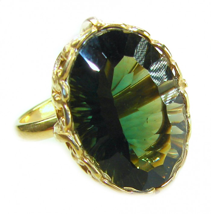 Timless Beauty 12.5 carat Helenite 14K Gold over .925 Sterling Silver handmade Ring s. 9 1/2