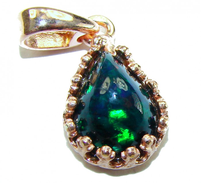5.8 CTW Authentic Black Opal 14K Gold over .925 Sterling Silver handmade Pendant