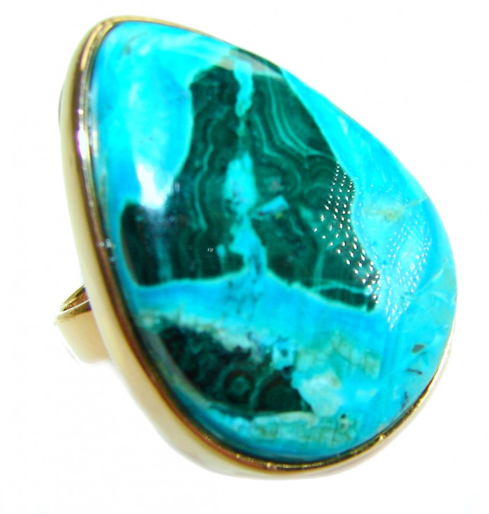 Great quality Parrot's Wings Chrysocolla 8K Gold over .925 Sterling Silver handcrafted Ring size 7 adjustable