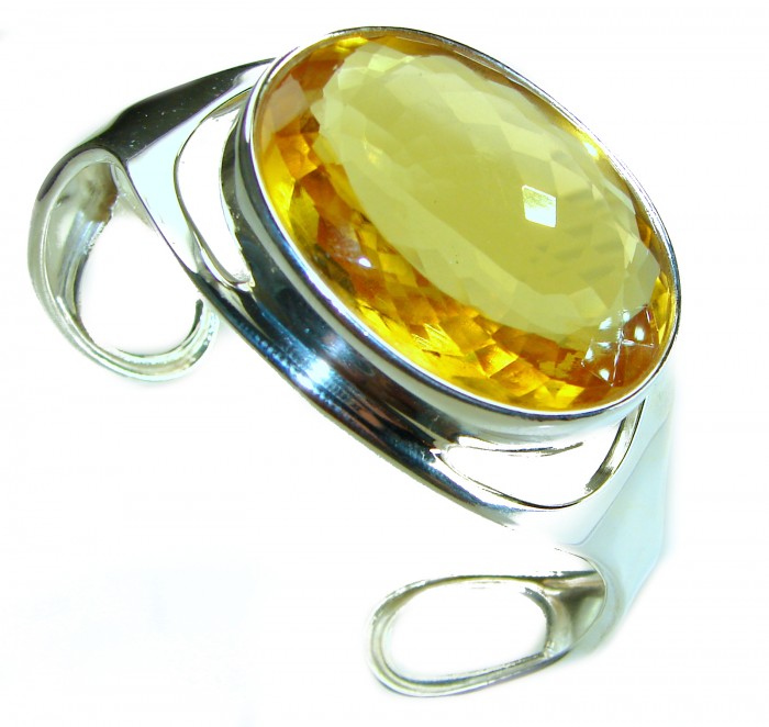 Simplicity 81.5 carat Genuine Lemon Quartz handcrafted .925 Sterling Silver Bracelet / Cuff