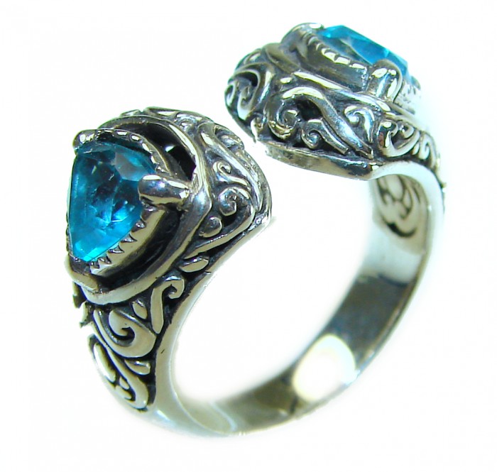 Purity 8.8 carat authentic Swiss Blue Topaz .925 Sterling Silver handmade Ring size 6