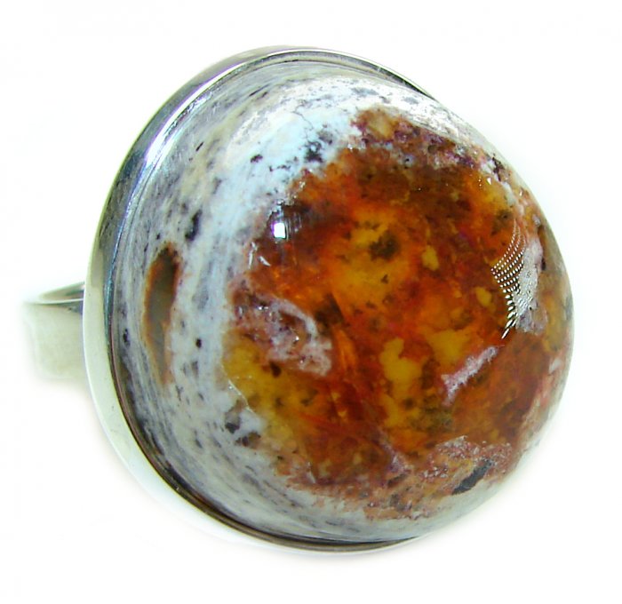 Queen of Fire best quality 22.4 carat Mexican Opal .925 Sterling Silver handmade ring 8 adjustable - video