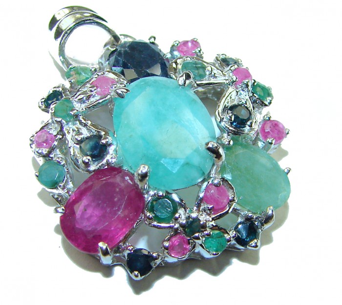 Spectacular 12.8 carat authentic Colombian Emerald .925 Sterling Silver handcrafted Pendant