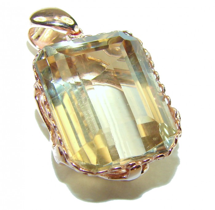 10.3 carat Lemon Quartz 14K Rose Gold over .925 Sterling Silver handcrafted pendant