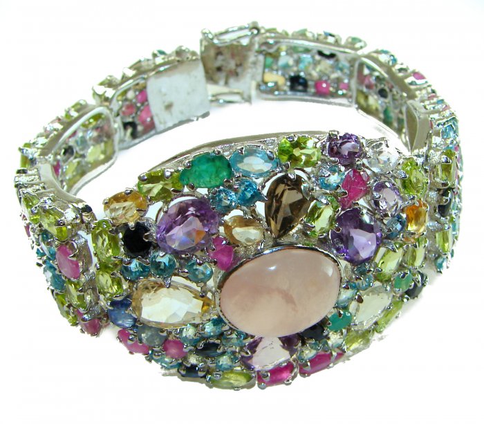 Pink Cascade authentic Italy made 125.5 carat Rose Quartz .925 Sterling Silver handmade Statement Bracelet - video