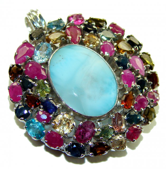 One of a kind Genuine 38.5 carat Larimar Tourmaline .925 Sterling Silver handmade Pendant - Brooch - video