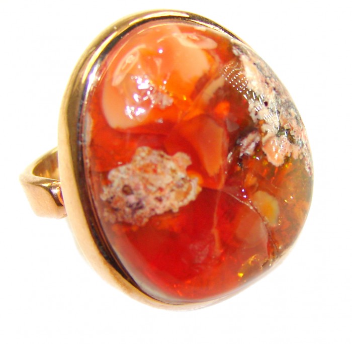 Inner Fire 25.5 carat Authentic Mexican Opal 14K Gold over .925 Sterling Silver handcrafted ring size 7 adjustable