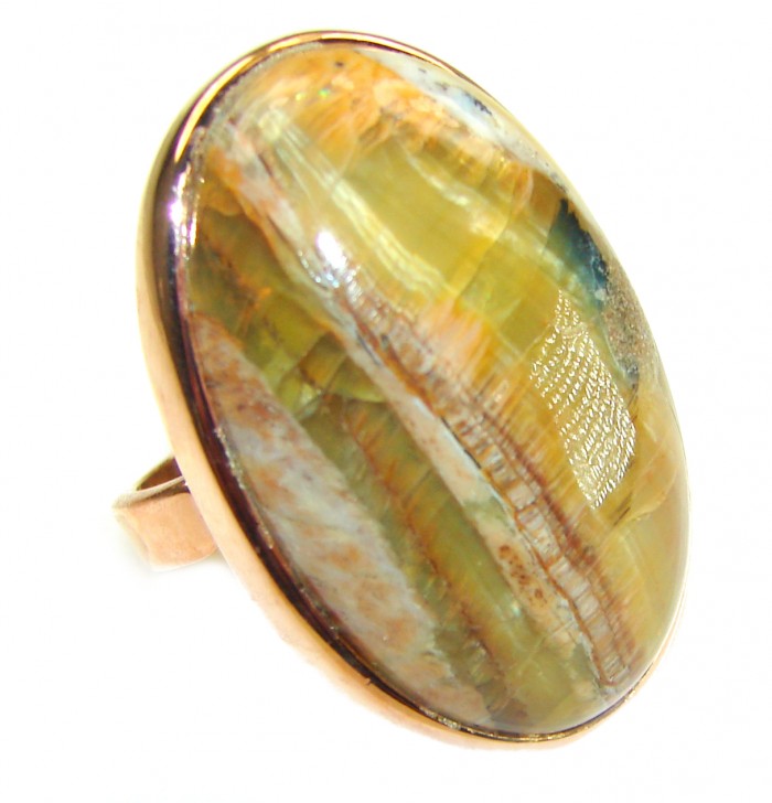 Large Silky Golden Pietersite 14K Rose Gold over .925 Sterling Silver handmade Ring size 8 adjustable