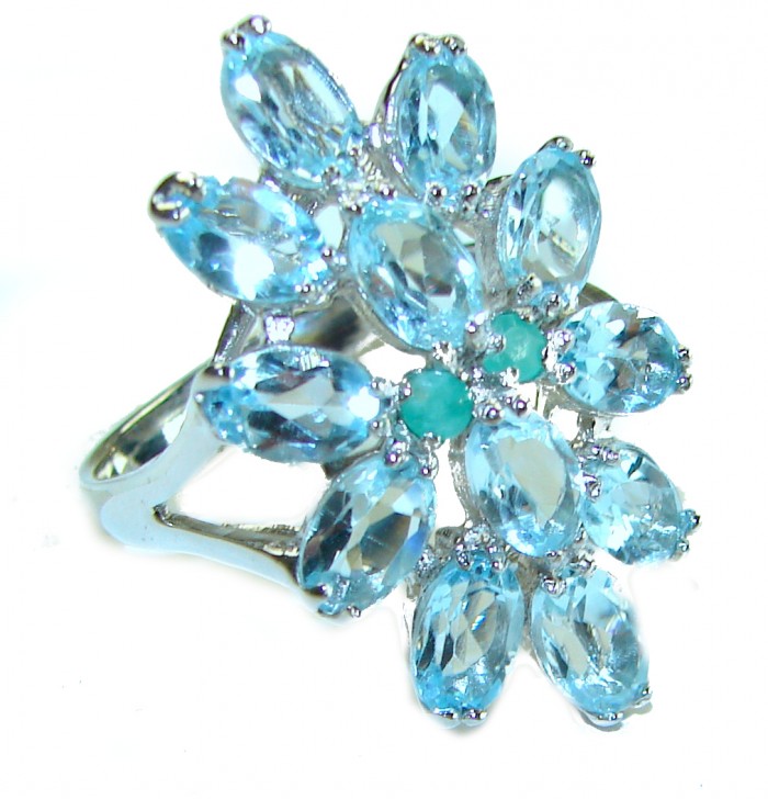 Eau Pure 12.5 carat AQUAMARINE .925 Sterling Silver Handcrafted Ring size 8