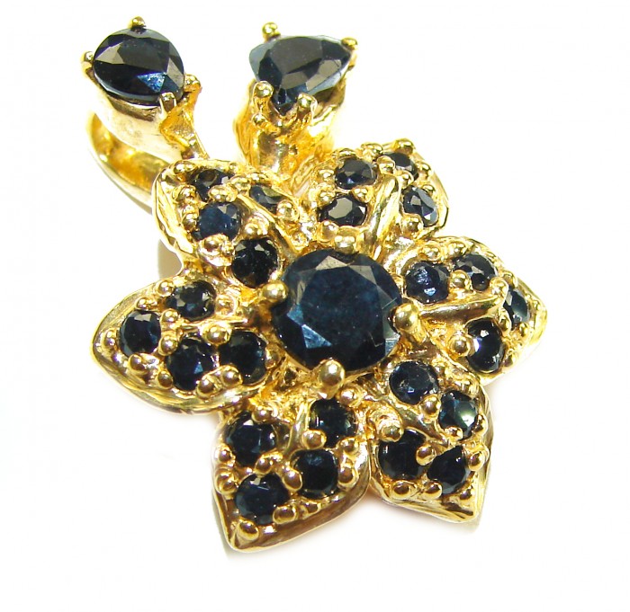 Authentic 10.5 carat faceted Sapphire 14K Gold over .925 Sterling Silver handcrafted Statement Pendant