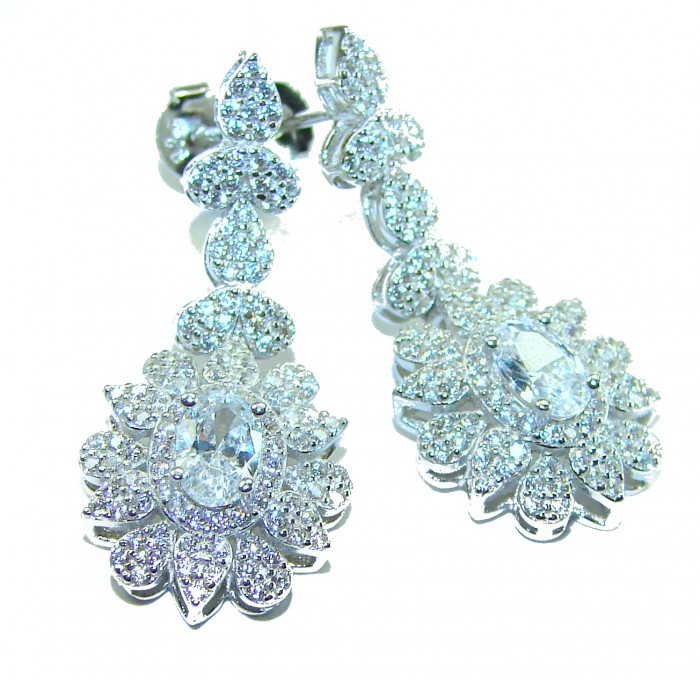 Precious genuine 7.9 carat White Sapphire .925 Sterling Silver handcrafted earrings
