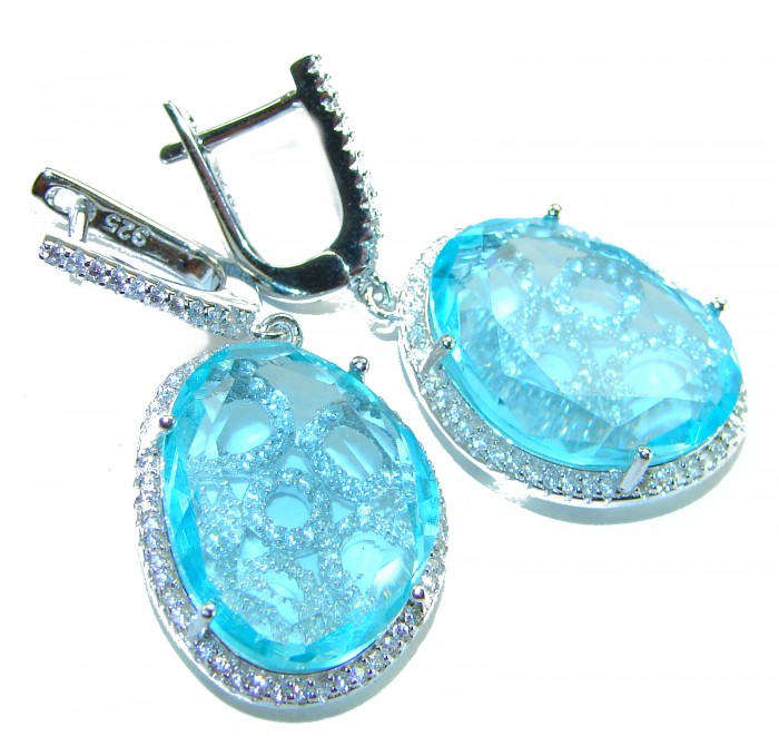 Eau Pure 18.5 carat Swiss Blue Topaz .925 Sterling Silver Handcrafted Earrings
