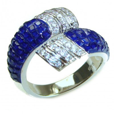 Art Deco 10.2 carat Sapphire .925 Sterling Silver handcrafted Ring size 8