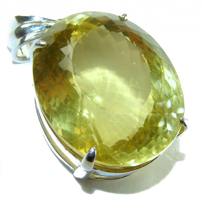 Perfection Oval cut 49.3 carat Lemon Quartz .925 Sterling Silver handcrafted LARGE pendant