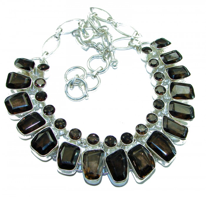 Precious genuine 88.9 carat Smoky Topaz .925 Sterling Silver handcrafted Necklace