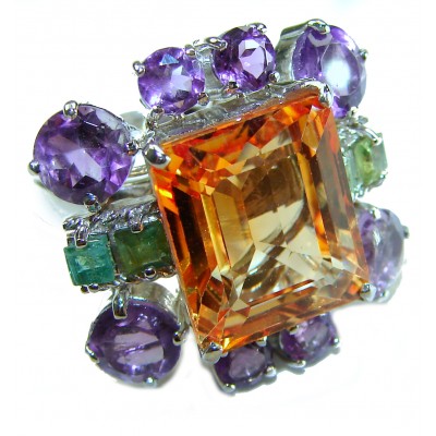 Real Beauty 19.5 carat Authentic Golden Topaz .925 Sterling Silver handcrafted Statement ring size 6