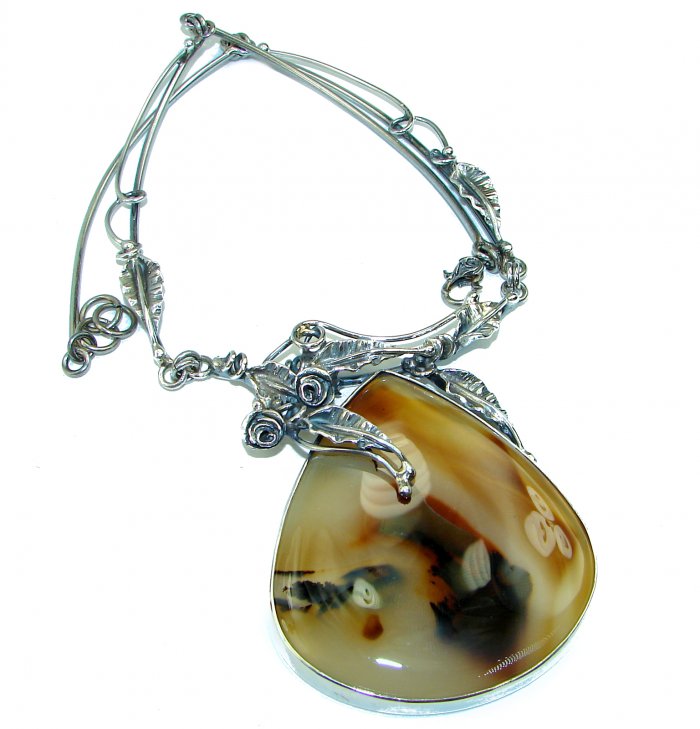 Oversized 85.3 grams Master Piece genuine Botswana Agate .925 Sterling Silver handcrafted necklace - video