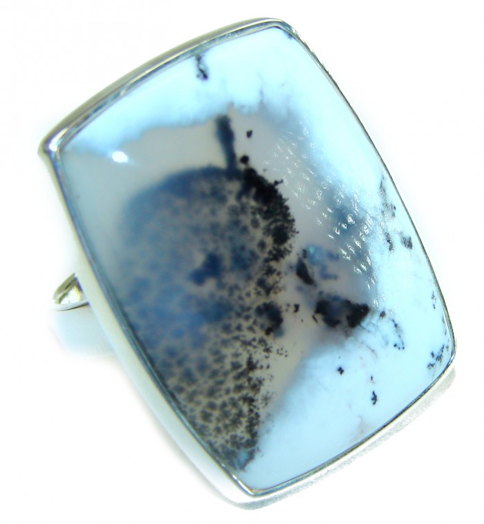 LARGE Top Quality Dendritic Agate .925 Sterling Silver handcrafted Ring s. 7 adjustable