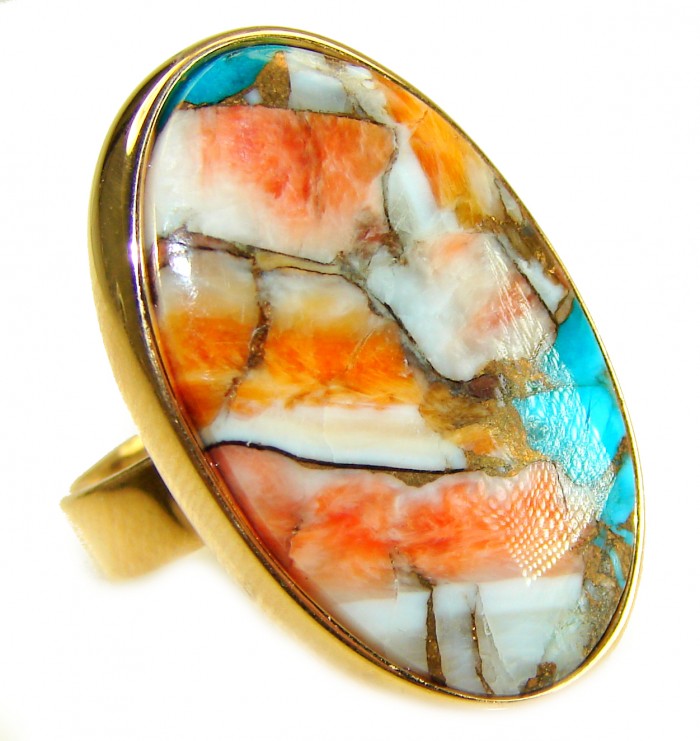 Blessed with Abundance 34.5 carat Oyster Turquoise 18K Gold over .925 Sterling Silver handcrafted Large ring; s. 7 adjustable